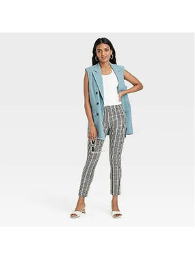 A New Day High-Rise Slim Fit Bi-Stretch Ankle Pants Blue Plaid